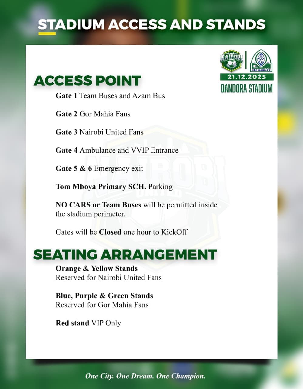 Nairobi United Release Access Gates, Seating Plan, and Ticketing Details Ahead of Gor Mahia Clash